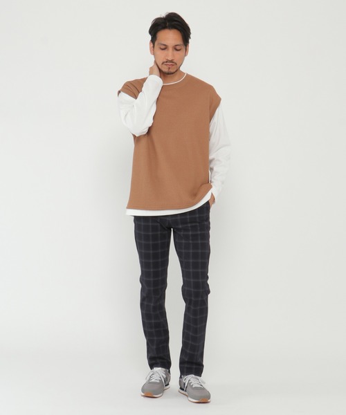 ikka（イッカ）の「ワッフルフェイクベストレイヤードプルオーバー（スウェット・メンズ・オリーブ/ネイビー/キャメル・S/M/L/XL）」の4枚目の写真