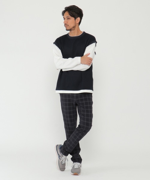 ikka（イッカ）の「ワッフルフェイクベストレイヤードプルオーバー（スウェット・メンズ・オリーブ/ネイビー/キャメル・S/M/L/XL）」の10枚目の写真