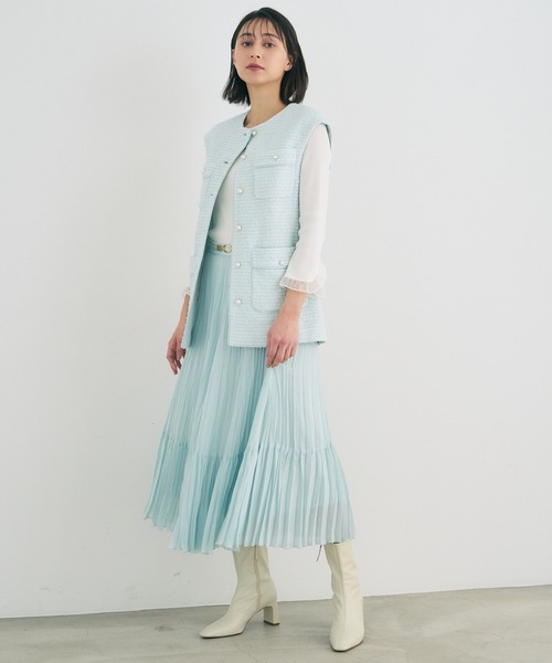 ANAYI（アナイ）の「ソフトローンプリーツ　スカート（スカート・レディース・ベージュ/ネイビー/ミント・38/36）」の4枚目の写真