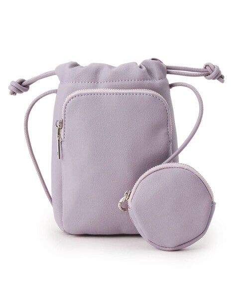 Ober Tashe（オーバータッシェ）の「巾着スマホショルダー（ショルダーバッグ・レディース・ブラック/チョコ/パープル系/サックスブルー・FREE）」の4枚目の写真