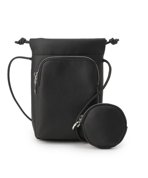 Ober Tashe（オーバータッシェ）の「巾着スマホショルダー（ショルダーバッグ・レディース・ブラック/チョコ/パープル系/サックスブルー・FREE）」の2枚目の写真