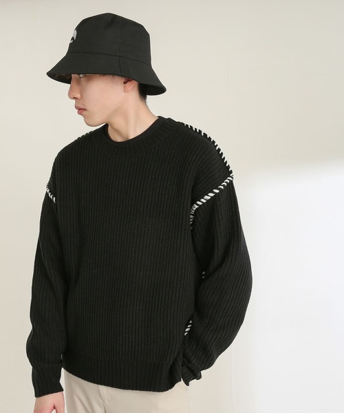 SENSE OF PLACE by URBAN RESEARCH（センスオブプレイスバイアーバンリサーチ）の「ハンドステッチセーター（ニット/セーター・メンズ・ブラック/ミント/ライトベージュ・MEDIUM/LARGE）」の17枚目の写真