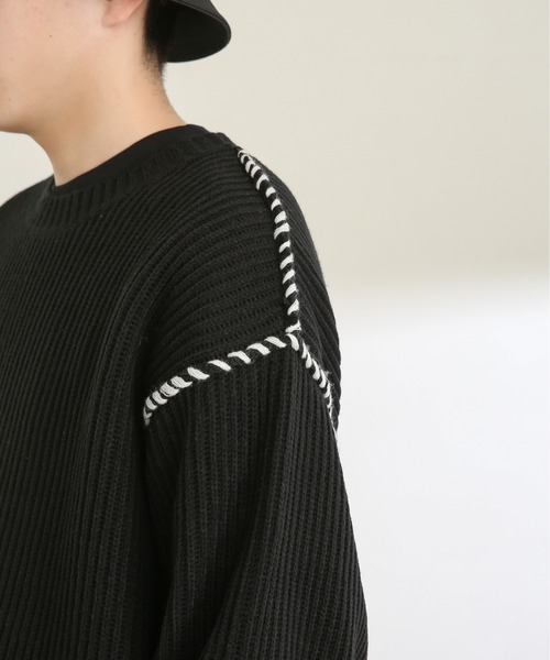 SENSE OF PLACE by URBAN RESEARCH（センスオブプレイスバイアーバンリサーチ）の「ハンドステッチセーター（ニット/セーター・メンズ・ブラック/ミント/ライトベージュ・MEDIUM/LARGE）」の6枚目の写真