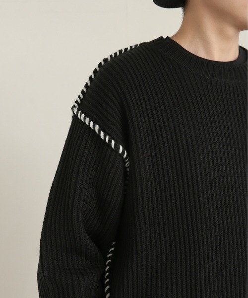 SENSE OF PLACE by URBAN RESEARCH（センスオブプレイスバイアーバンリサーチ）の「ハンドステッチセーター（ニット/セーター・メンズ・ブラック/ミント/ライトベージュ・MEDIUM/LARGE）」の8枚目の写真