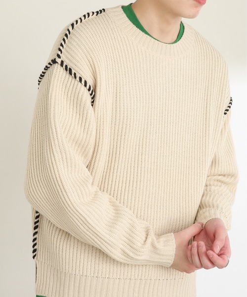 SENSE OF PLACE by URBAN RESEARCH（センスオブプレイスバイアーバンリサーチ）の「ハンドステッチセーター（ニット/セーター・メンズ・ブラック/ミント/ライトベージュ・MEDIUM/LARGE）」の9枚目の写真