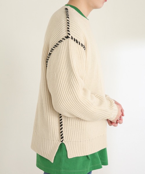 SENSE OF PLACE by URBAN RESEARCH（センスオブプレイスバイアーバンリサーチ）の「ハンドステッチセーター（ニット/セーター・メンズ・ブラック/ミント/ライトベージュ・MEDIUM/LARGE）」の10枚目の写真