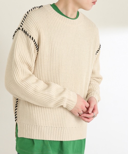 SENSE OF PLACE by URBAN RESEARCH（センスオブプレイスバイアーバンリサーチ）の「ハンドステッチセーター（ニット/セーター・メンズ・ブラック/ミント/ライトベージュ・MEDIUM/LARGE）」の11枚目の写真