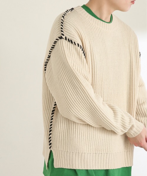 SENSE OF PLACE by URBAN RESEARCH（センスオブプレイスバイアーバンリサーチ）の「ハンドステッチセーター（ニット/セーター・メンズ・ブラック/ミント/ライトベージュ・MEDIUM/LARGE）」の12枚目の写真