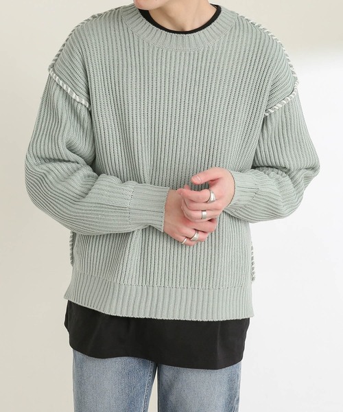 SENSE OF PLACE by URBAN RESEARCH（センスオブプレイスバイアーバンリサーチ）の「ハンドステッチセーター（ニット/セーター・メンズ・ブラック/ミント/ライトベージュ・MEDIUM/LARGE）」の14枚目の写真