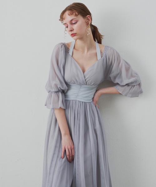 マキシワンピースJ1U by LA BELLE ETUDE LA BELLE ETUDE ワンピース 前開きボリュームデニムマキシ