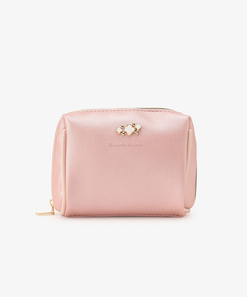 Afternoon Tea(アフタヌーンティー)の「フラワーモチーフ付きシャイニーポーチ(ポーチ・レディース・ベージュ/ピンク・ONE SIZE)」の1枚目の写真
