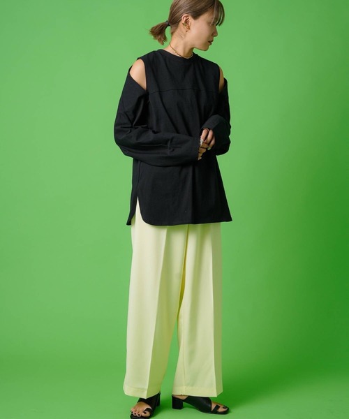 bohmal(ボマール)の「タックセンタープレスワイドストレートパンツ(スラックス・レディース・チェック/ピンク/イエロー・MEDIUM/SMALL/LARGE)」の9枚目の写真