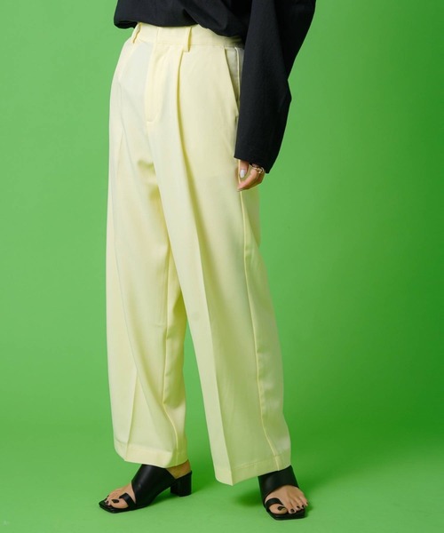 bohmal(ボマール)の「タックセンタープレスワイドストレートパンツ(スラックス・レディース・チェック/ピンク/イエロー・MEDIUM/SMALL/LARGE)」の12枚目の写真