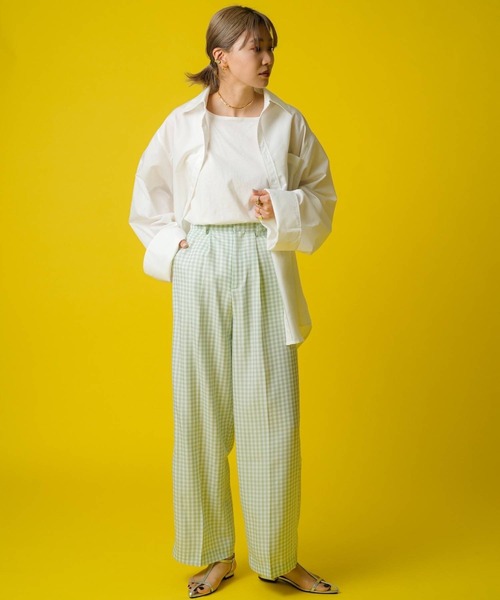 bohmal(ボマール)の「タックセンタープレスワイドストレートパンツ(スラックス・レディース・チェック/ピンク/イエロー・MEDIUM/SMALL/LARGE)」の19枚目の写真