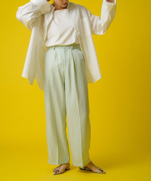 bohmal(ボマール)の「タックセンタープレスワイドストレートパンツ(スラックス・レディース・チェック/ピンク/イエロー・MEDIUM/SMALL/LARGE)」の22枚目の写真