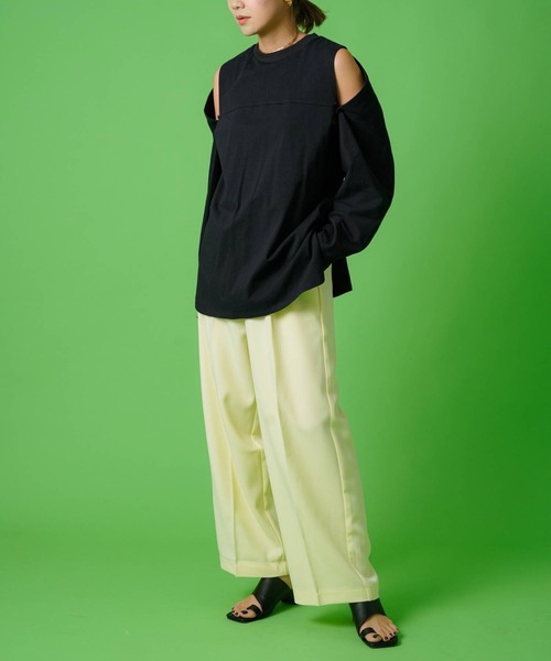 bohmal(ボマール)の「タックセンタープレスワイドストレートパンツ(スラックス・レディース・チェック/ピンク/イエロー・MEDIUM/SMALL/LARGE)」の11枚目の写真