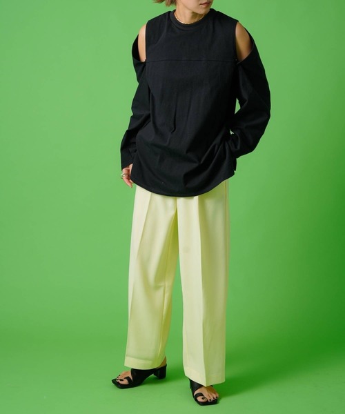 bohmal(ボマール)の「タックセンタープレスワイドストレートパンツ(スラックス・レディース・チェック/ピンク/イエロー・MEDIUM/SMALL/LARGE)」の7枚目の写真