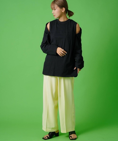 bohmal(ボマール)の「タックセンタープレスワイドストレートパンツ(スラックス・レディース・チェック/ピンク/イエロー・MEDIUM/SMALL/LARGE)」の13枚目の写真