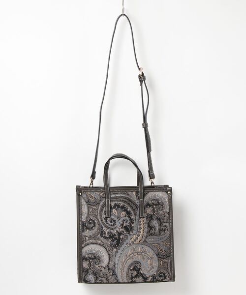 Jines（ジネス）の「NEWペイズリー★トリミングスクエアトートBAG・2022SS（ショルダーバッグ・レディース・ホワイト/ブラック/グレー・FREE）」の7枚目の写真