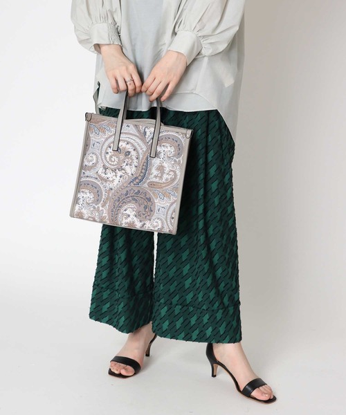 Jines（ジネス）の「NEWペイズリー★トリミングスクエアトートBAG・2022SS（ショルダーバッグ・レディース・ホワイト/ブラック/グレー・FREE）」の5枚目の写真
