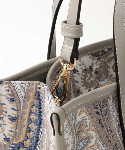 Jines（ジネス）の「NEWペイズリー★トリミングスクエアトートBAG・2022SS（ショルダーバッグ・レディース・ホワイト/ブラック/グレー・FREE）」の10枚目の写真