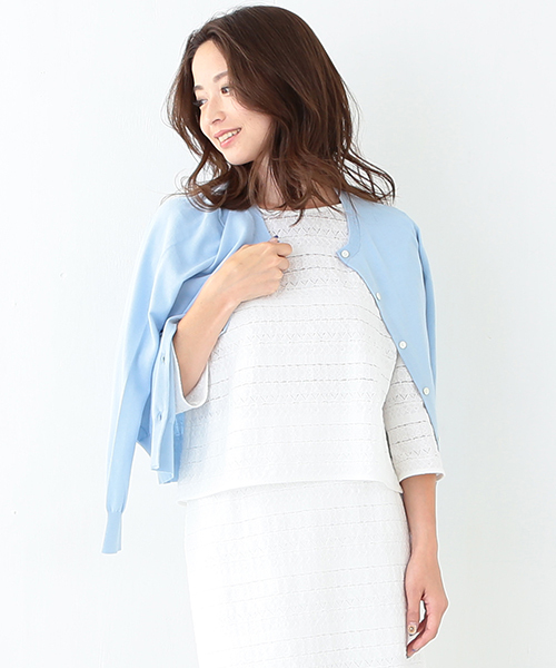 Demi-Luxe BEAMS（デミルクス ビームス）の「Demi-Luxe BEAMS / 16G クルーネック カーディガン（カーディガン/ボレロ・レディース・ホワイト/サックスブルー/ネイビー・ONE SIZE）」の3枚目の写真