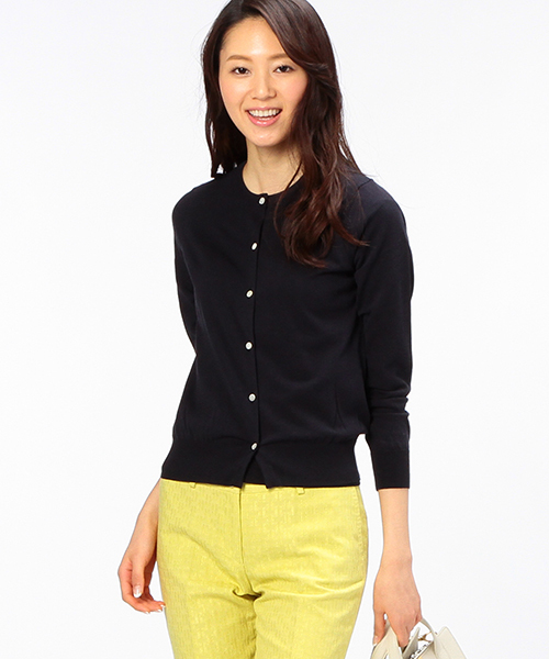 Demi-Luxe BEAMS（デミルクス ビームス）の「Demi-Luxe BEAMS / 16G クルーネック カーディガン（カーディガン/ボレロ・レディース・ホワイト/サックスブルー/ネイビー・ONE SIZE）」の4枚目の写真