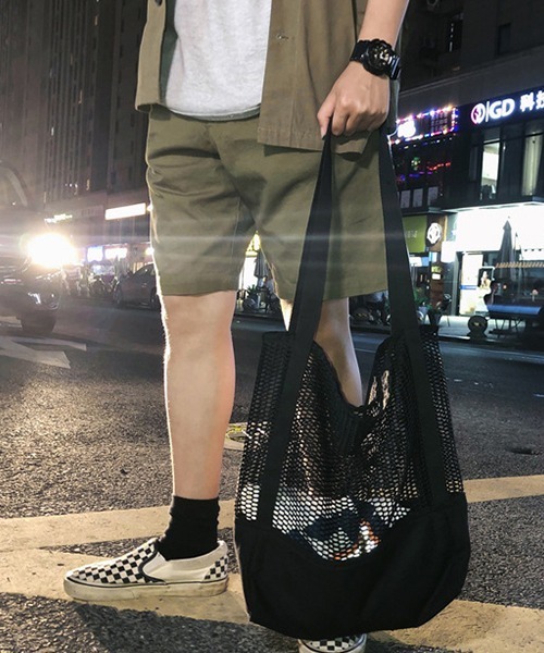 c.u.l(シーユーエル)の「【c.u.l】コットンメッシュトートバッグ cula374(トートバッグ・レディース・ブラック/ホワイト・FREE)」の4枚目の写真