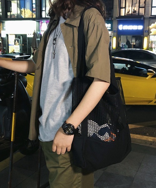 c.u.l(シーユーエル)の「【c.u.l】コットンメッシュトートバッグ cula374(トートバッグ・レディース・ブラック/ホワイト・FREE)」の6枚目の写真