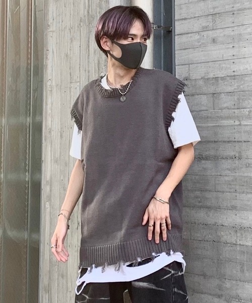 8(eight)(エイト)の「ダメージベスト(ベスト・メンズ・アイボリー/チャコール/グリーン/サックスブルー・MEDIUM/LARGE/X-LARGE)」の3枚目の写真