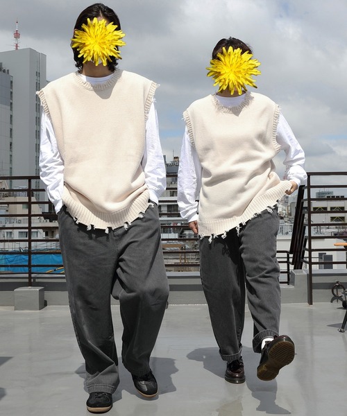 8(eight)(エイト)の「ダメージベスト(ベスト・メンズ・アイボリー/チャコール/グリーン/サックスブルー・MEDIUM/LARGE/X-LARGE)」の19枚目の写真