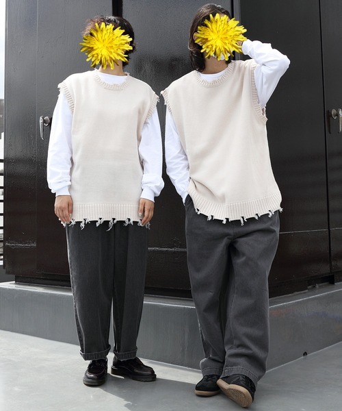 8(eight)(エイト)の「ダメージベスト(ベスト・メンズ・アイボリー/チャコール/グリーン/サックスブルー・MEDIUM/LARGE/X-LARGE)」の6枚目の写真