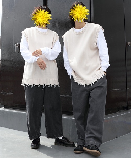 8(eight)(エイト)の「ダメージベスト(ベスト・メンズ・アイボリー/チャコール/グリーン/サックスブルー・MEDIUM/LARGE/X-LARGE)」の13枚目の写真