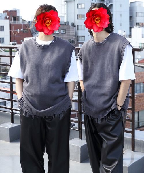 8(eight)(エイト)の「ダメージベスト(ベスト・メンズ・アイボリー/チャコール/グリーン/サックスブルー・MEDIUM/LARGE/X-LARGE)」の20枚目の写真