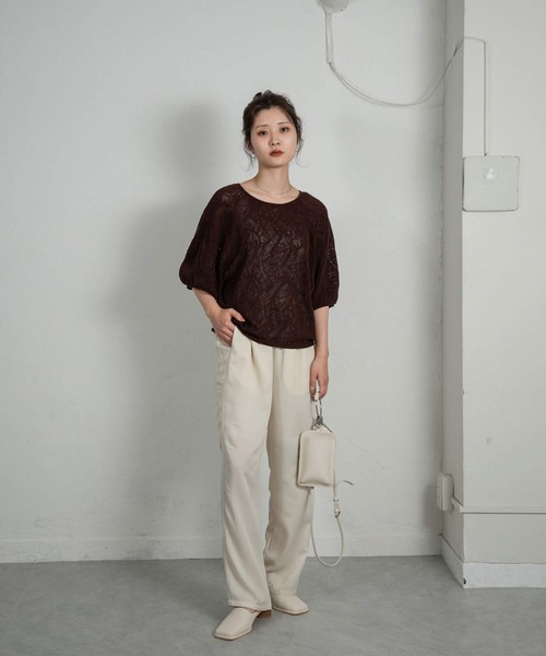 Amiur(エミレ)の「pattern puff sleeve tops(Tシャツ/カットソー・レディース・アイボリー/ブラック/ダークブラウン・FREE)」の15枚目の写真