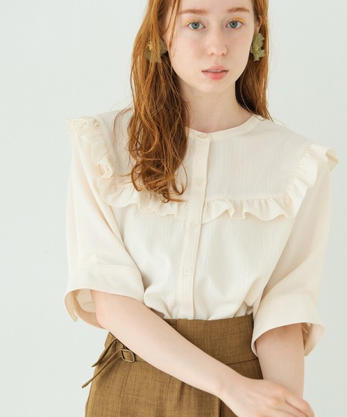 Crisp（クリスプ）の「ヨークフリルワッシャーブラウス（シャツ/ブラウス・レディース・ブルー/グリーン/アイボリー・FREE）」の7枚目の写真