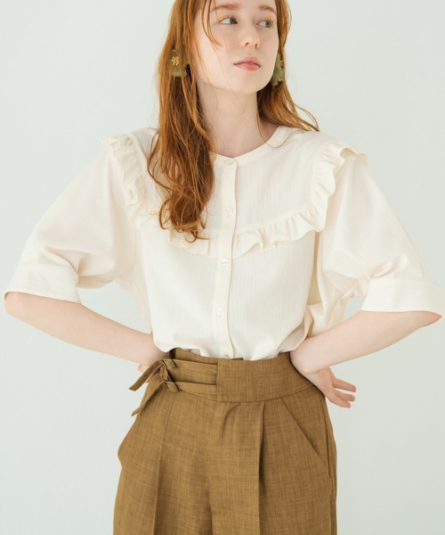 Crisp（クリスプ）の「ヨークフリルワッシャーブラウス（シャツ/ブラウス・レディース・ブルー/グリーン/アイボリー・FREE）」の9枚目の写真