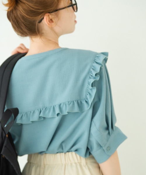 Crisp（クリスプ）の「ヨークフリルワッシャーブラウス（シャツ/ブラウス・レディース・ブルー/グリーン/アイボリー・FREE）」の16枚目の写真