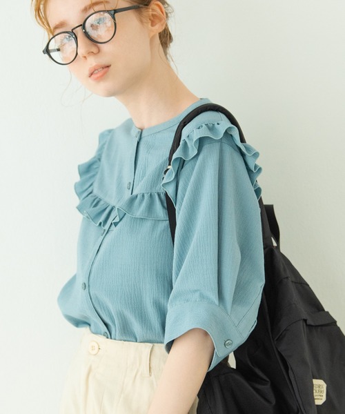 Crisp（クリスプ）の「ヨークフリルワッシャーブラウス（シャツ/ブラウス・レディース・ブルー/グリーン/アイボリー・FREE）」の17枚目の写真