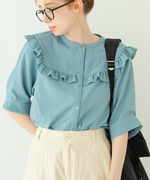 Crisp（クリスプ）の「ヨークフリルワッシャーブラウス（シャツ/ブラウス・レディース・ブルー/グリーン/アイボリー・FREE）」の18枚目の写真