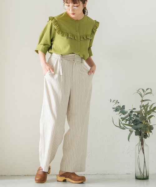 Crisp（クリスプ）の「ヨークフリルワッシャーブラウス（シャツ/ブラウス・レディース・ブルー/グリーン/アイボリー・FREE）」の19枚目の写真