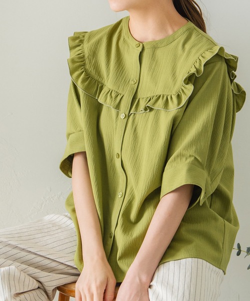 Crisp（クリスプ）の「ヨークフリルワッシャーブラウス（シャツ/ブラウス・レディース・ブルー/グリーン/アイボリー・FREE）」の22枚目の写真