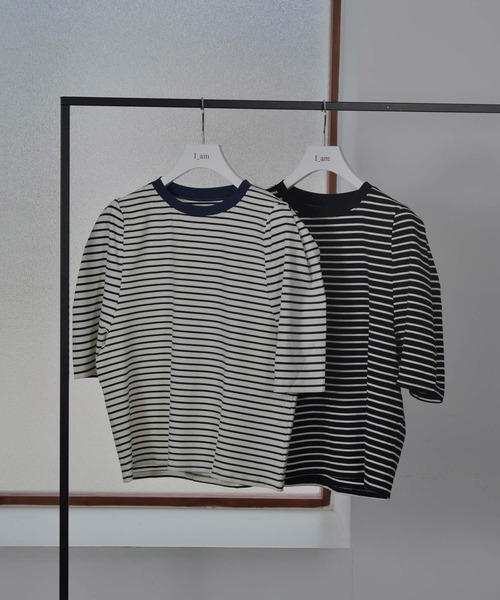 I_am（アイアム）の「puff sleeve border t-shirt（Tシャツ