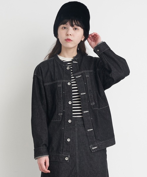 Malle(マル)の「malle 13ozナチュラルスラブ Gジャン(デニムジャケット・レディース・ブラック/ダークネイビー・FREE)」の1枚目の写真