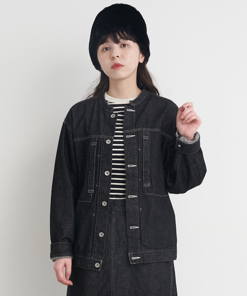 Malle(マル)の「malle 13ozナチュラルスラブ Gジャン(デニムジャケット・レディース・ブラック/ダークネイビー・FREE)」の4枚目の写真