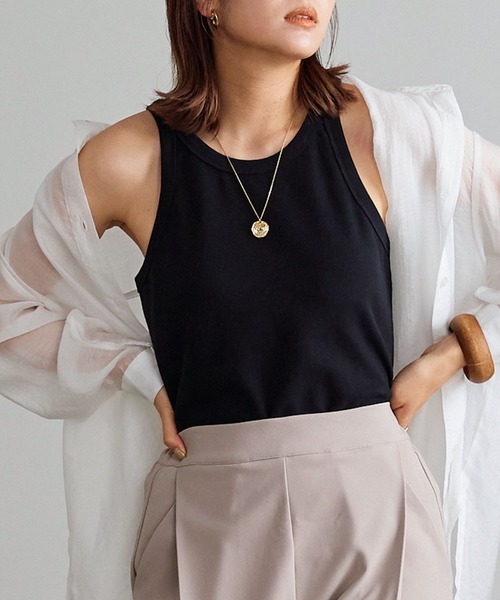 KOBE LETTUCE（コウベレタス）の「ヘビーコットンアメスリリブタンクトップ（タンクトップ・レディース・ブラック/ホワイト/グリーン/グレイッシュベージュ/パープル/チャコール・FREE）」の3枚目の写真