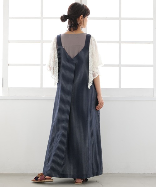 osharewalker（オシャレウォーカー）の「【廃盤】『肩紐リボンストライプ柄ジャンパースカート』（ジャンパースカート・レディース・ベージュ/ネイビー・1/2）」の10枚目の写真