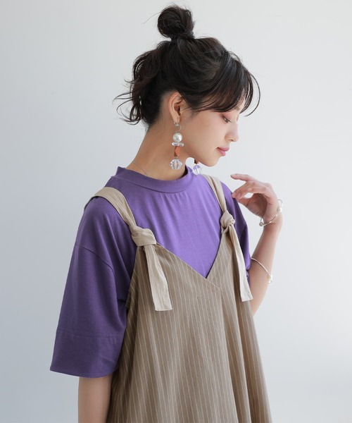 osharewalker（オシャレウォーカー）の「【廃盤】『肩紐リボンストライプ柄ジャンパースカート』（ジャンパースカート・レディース・ベージュ/ネイビー・1/2）」の12枚目の写真