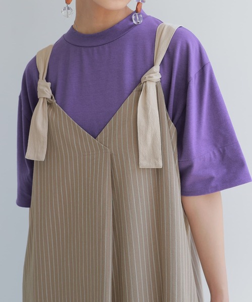 osharewalker（オシャレウォーカー）の「【廃盤】『肩紐リボンストライプ柄ジャンパースカート』（ジャンパースカート・レディース・ベージュ/ネイビー・1/2）」の13枚目の写真