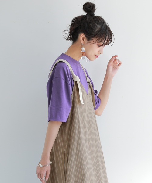 osharewalker（オシャレウォーカー）の「【廃盤】『肩紐リボンストライプ柄ジャンパースカート』（ジャンパースカート・レディース・ベージュ/ネイビー・1/2）」の14枚目の写真